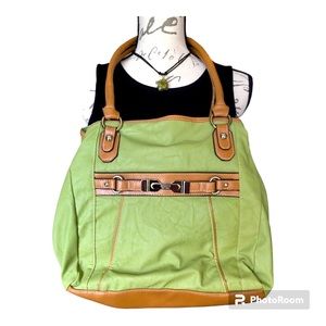 Rosetti Shoulder Bag Handbag Purse Seafoam/Sage Green and Tan Leather EUC